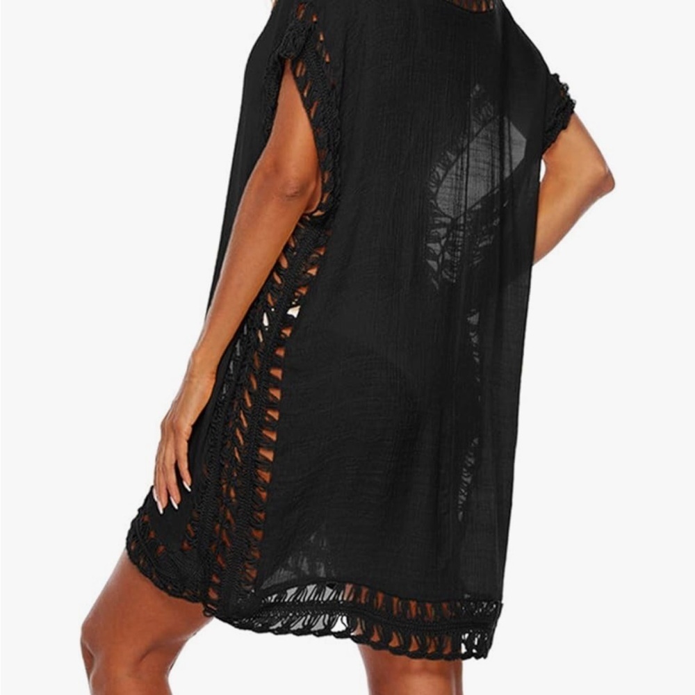 Oversized Tassel Cover Up Black One Size Plus – Imported - Picture 3 of 13